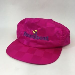 VTG Steamboat Pink Checked Hat. Made in USA.